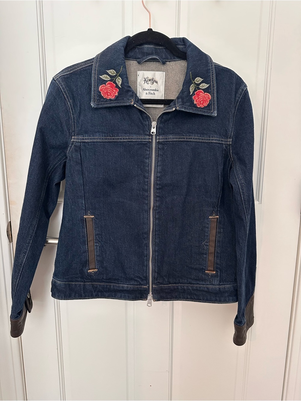 Abercrombie & Fitch X Kemo Sabe Dark Blue Denim Jacket with Rose Collar